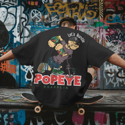 Popeye Premium Black Oversized Typography Back Printed T-shirt
