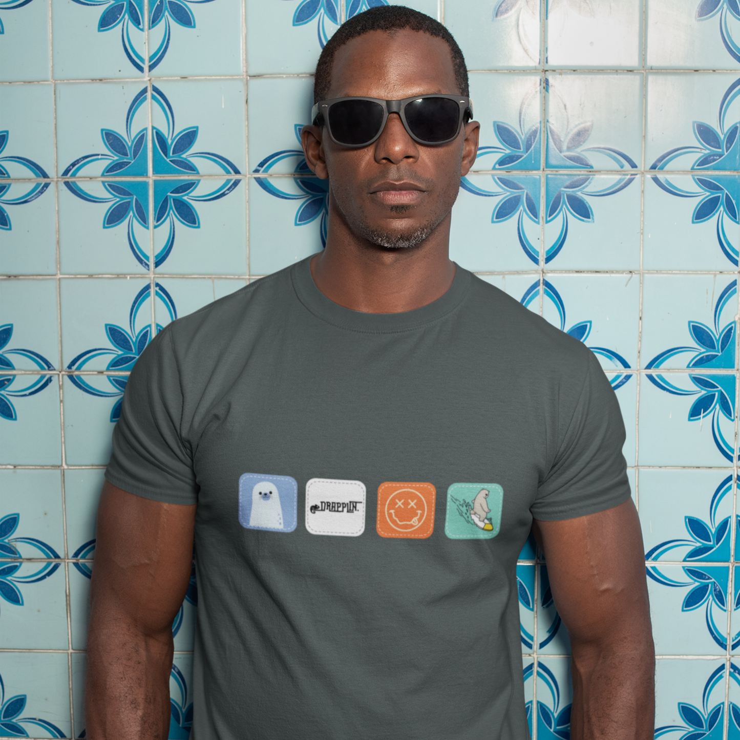 Drapplin Boxes Steel Grey Crew Neck Graphic Printed T-shirt