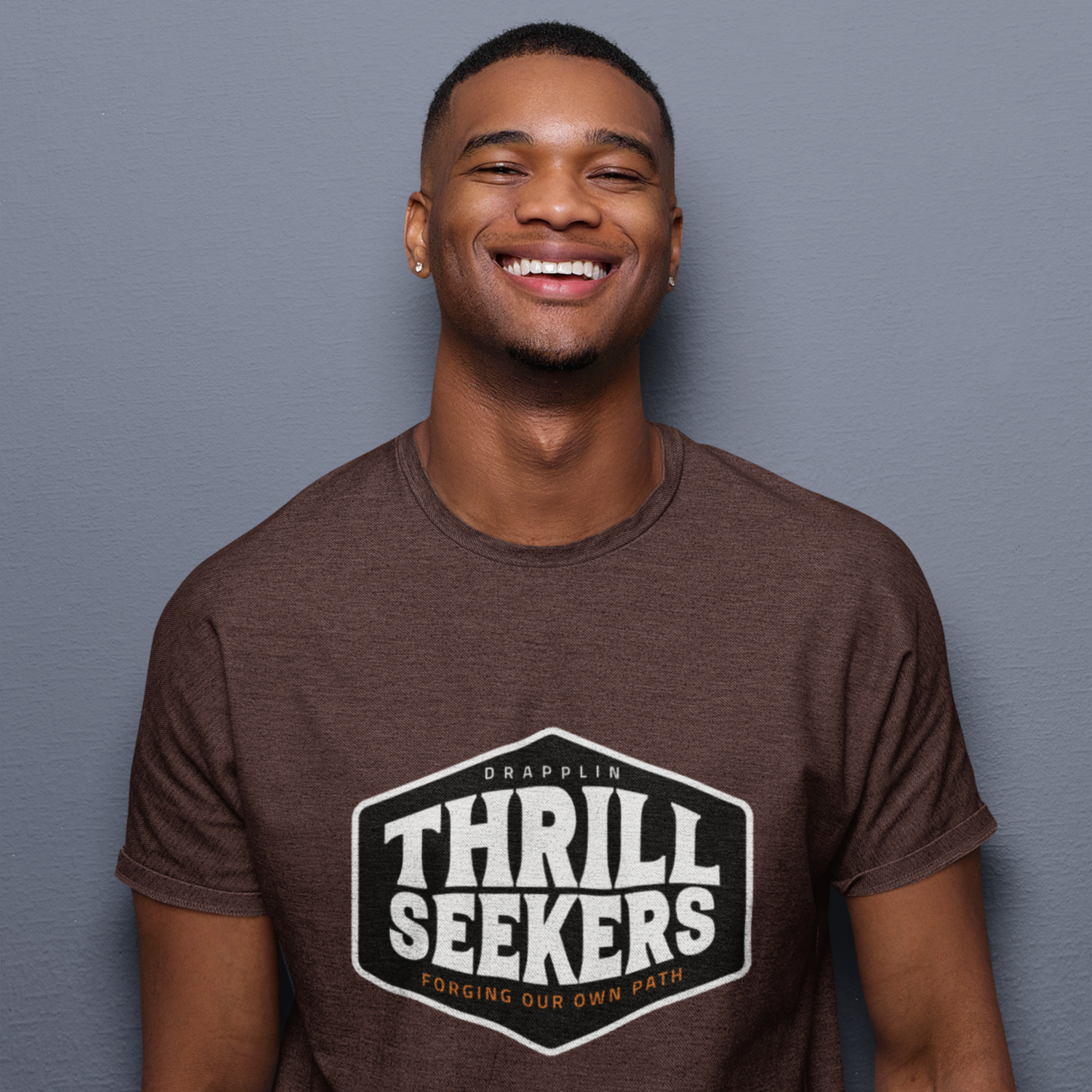 Thrill Seekers Brown Crew Neck Graphic Printed T-shirt