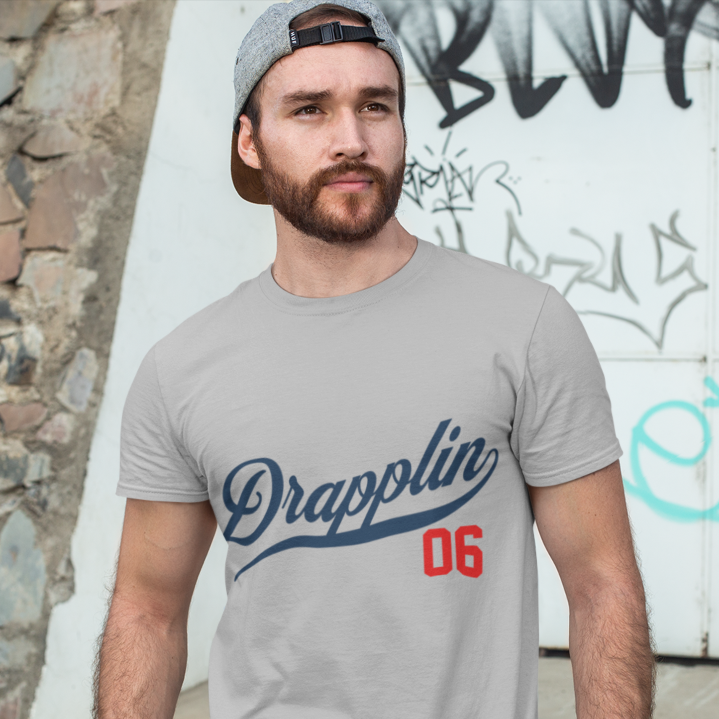 Drapplin 06 Grey Mélange Crew Neck Graphic Printed T-shirt
