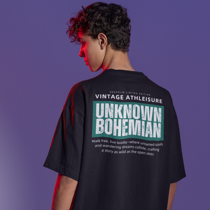 Unknown Bohemian Premium Black Oversized Typography Back Printed T-shirt