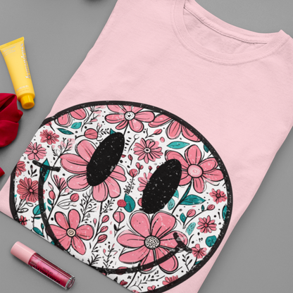 Smiley Premium Baby Pink Woman Oversized Printed T-shirt