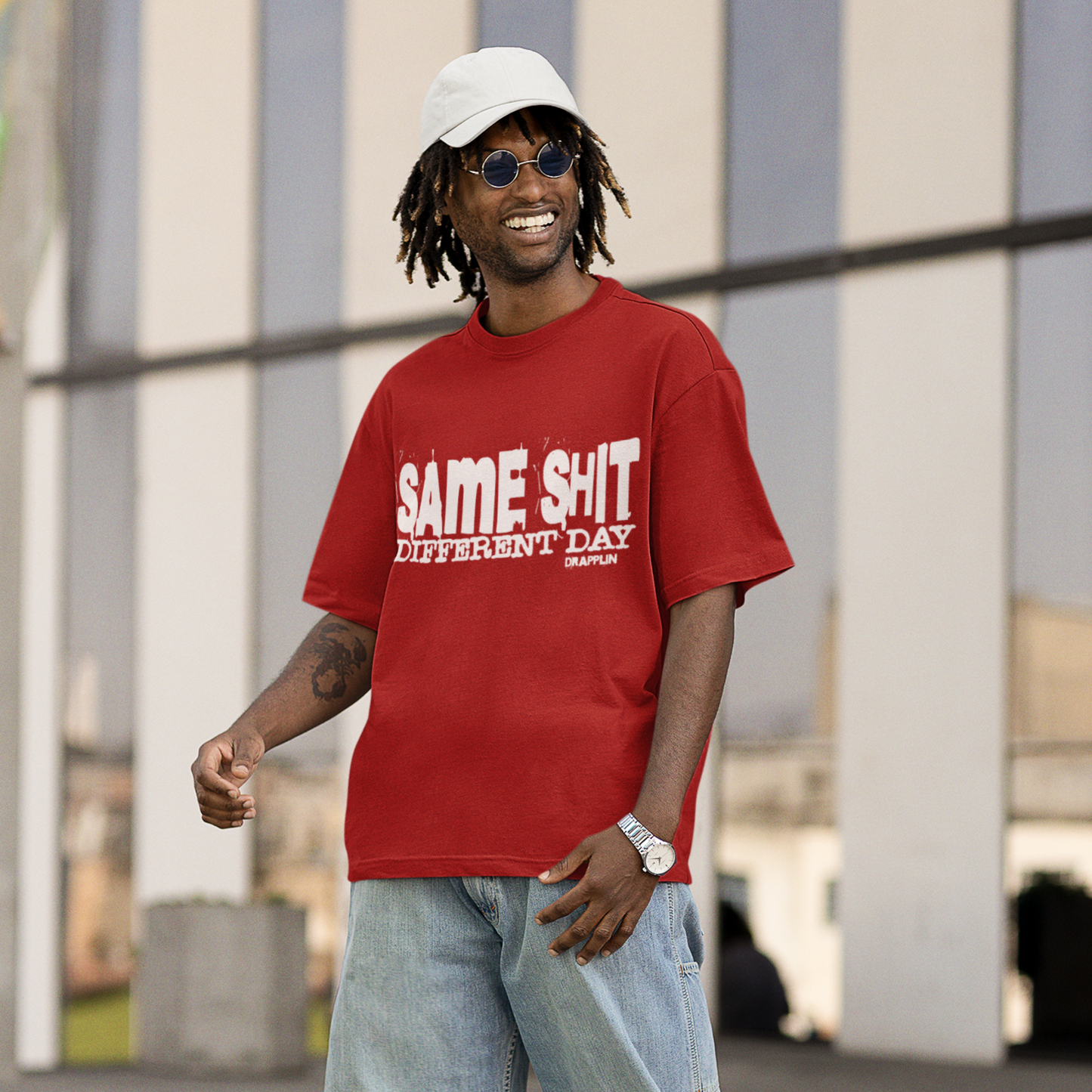 Different Premium Red Oversized Typography Printed T-shirt
