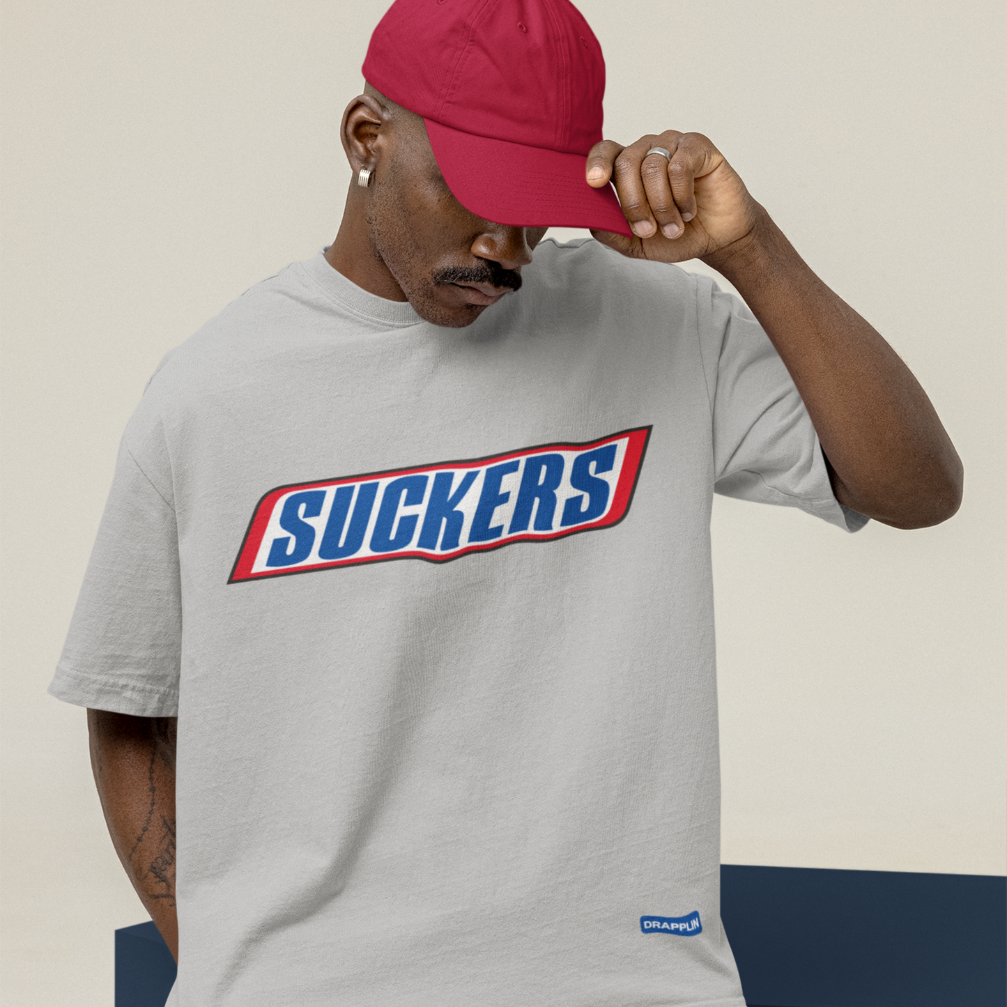 Suckers Premium Heavy Thread Grey Mélange Oversized Printed T-shirt