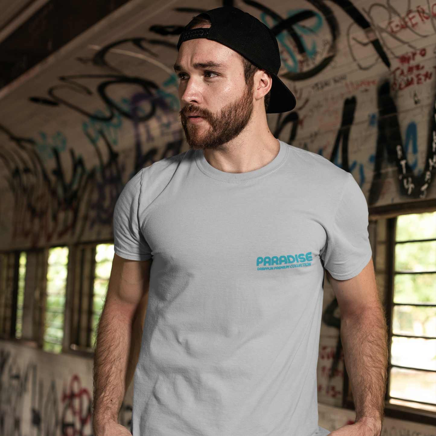 Paradise Grey Mélange Premium Crew Neck Back Graphic Printed T-shirt