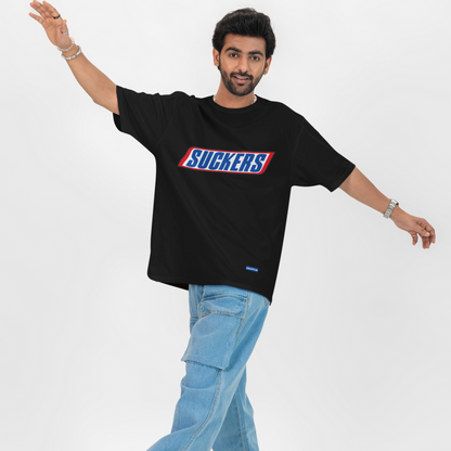 Suckers Premium Heavy Thread Black Oversized Printed T-shirt