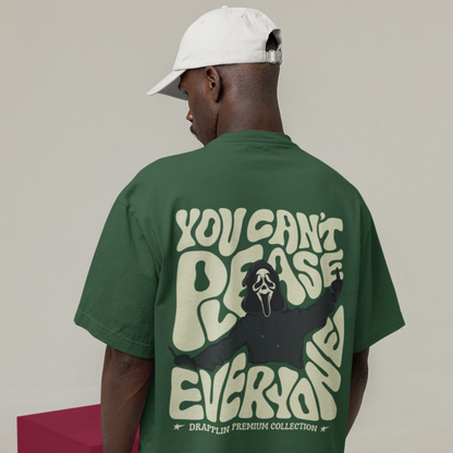Can't Please Everyone Premium Forest Green Oversized Typography Back Printed T-shirt