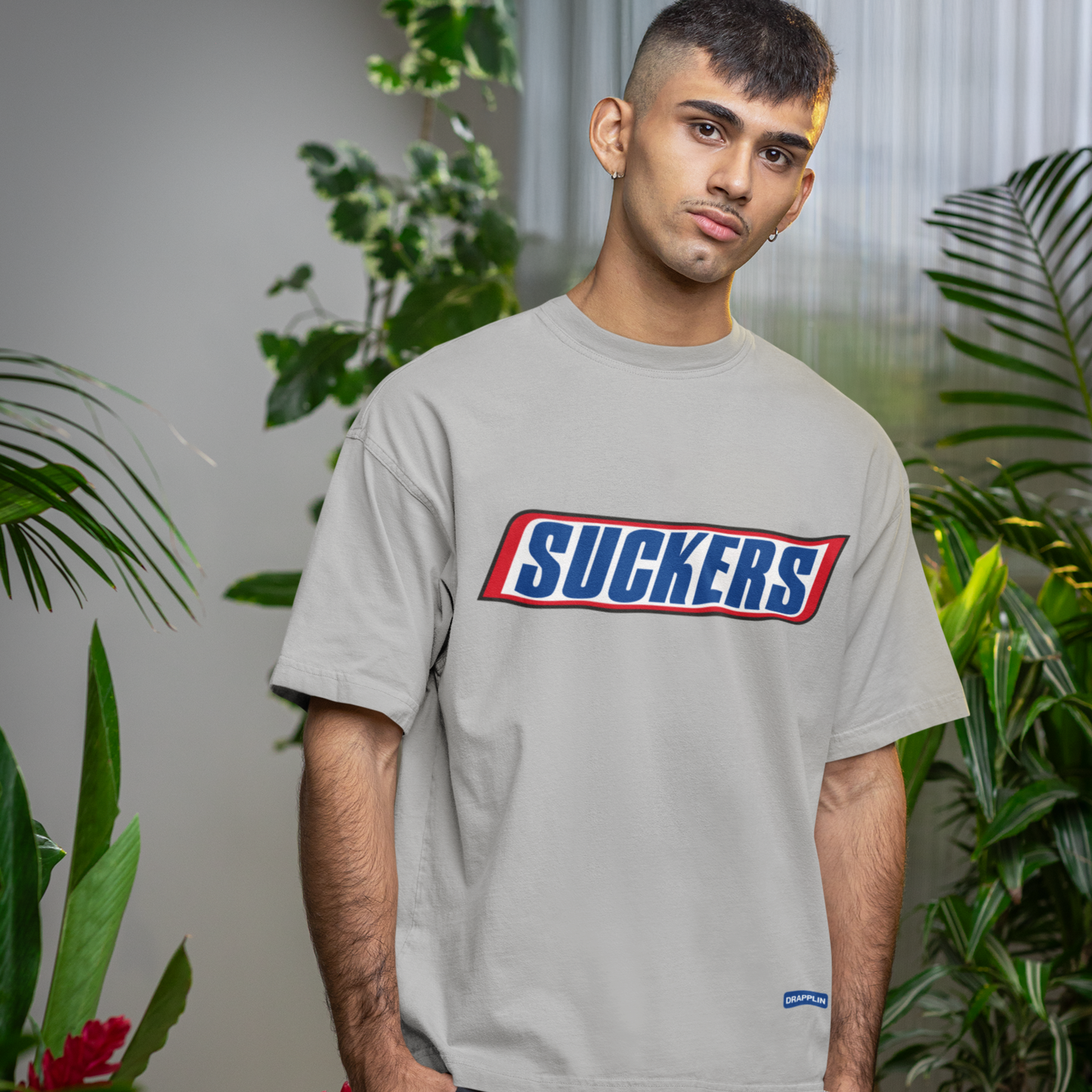 Suckers Premium Heavy Thread Grey Mélange Oversized Printed T-shirt