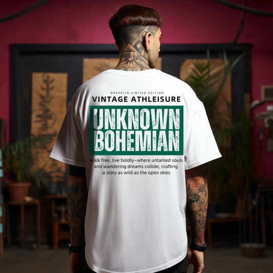 Unknown Bohemian Premium White Oversized Typography Back Printed T-shirt