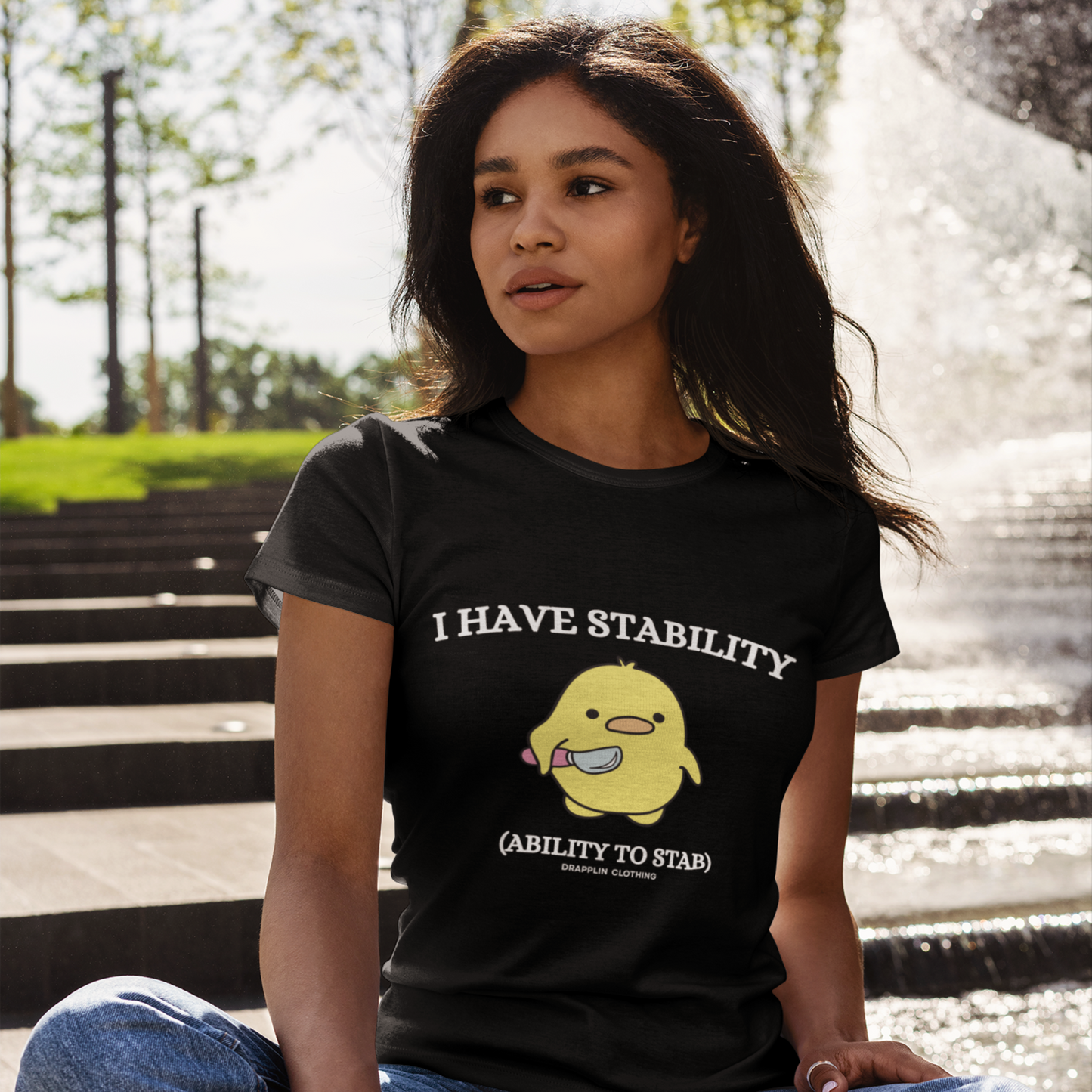 Stability Premium Black Crew Neck Woman's Printed T-shirt