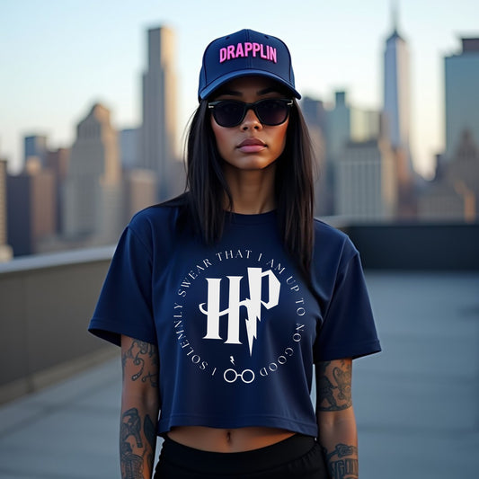 Women's Harry Potter Navy Blue Graphic Printed Crop Top T-shirt