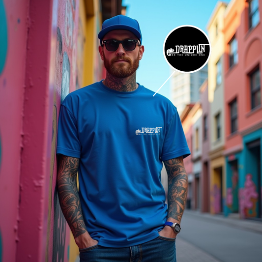 Drapplin Logo Royal Blue Crew Neck Embroidered T-shirt