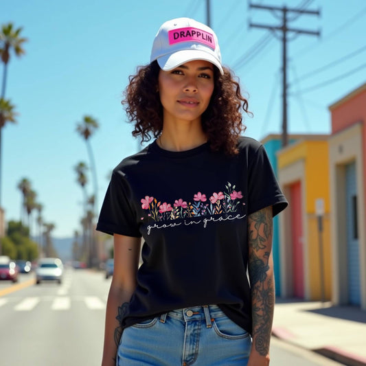 Grow In Grace Black Woman Regular Fit Printed T-shirt