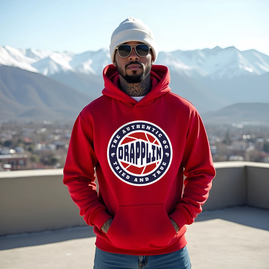 Drapplin Basketball Red Regular Typographic Printed Hoodie