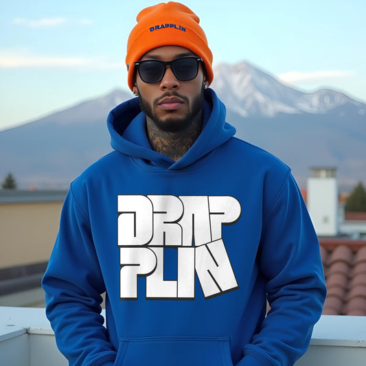 Drapplin Royal Blue Regular Typographic Printed Hoodie
