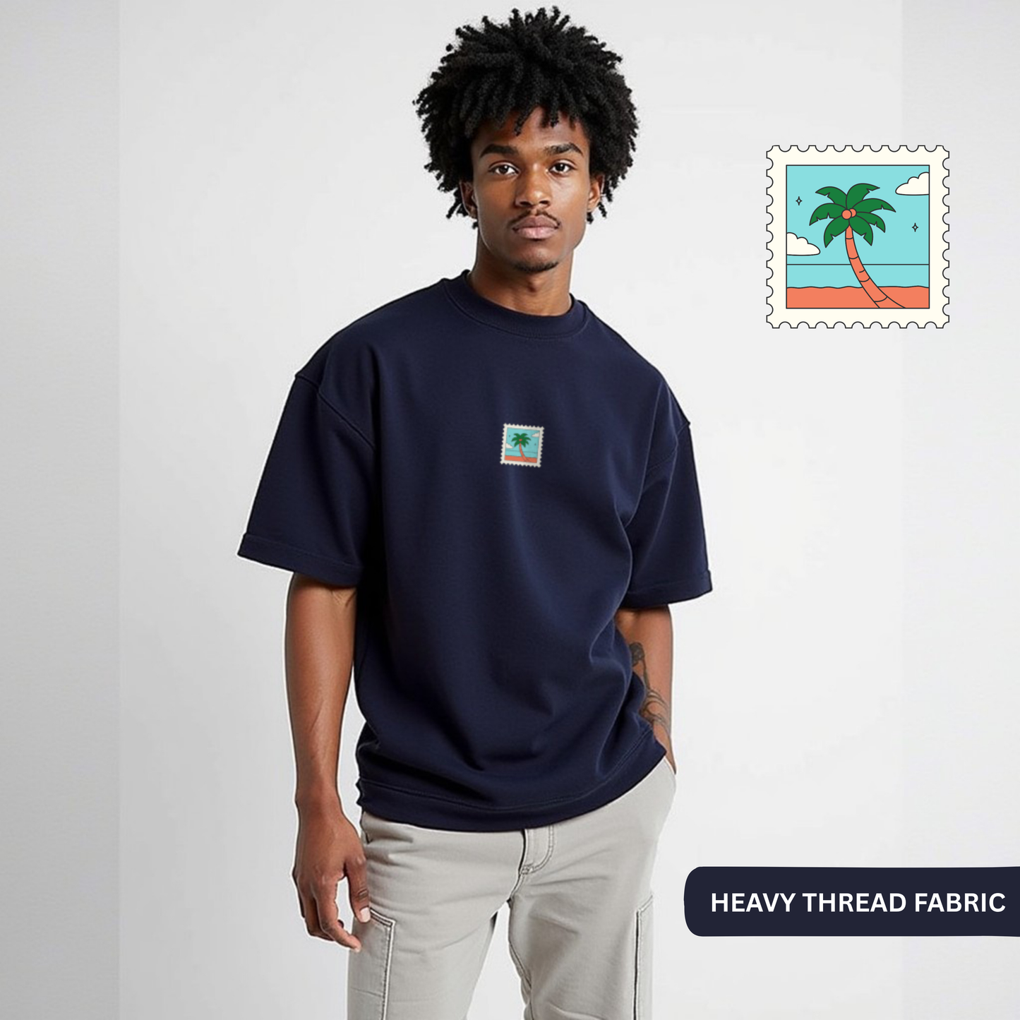 Travel Navy Blue Premium Oversized Back Printed T-shirt