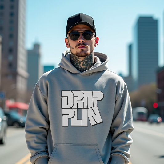 Drapplin Grey Mélange Regular Typographic Printed Hoodie