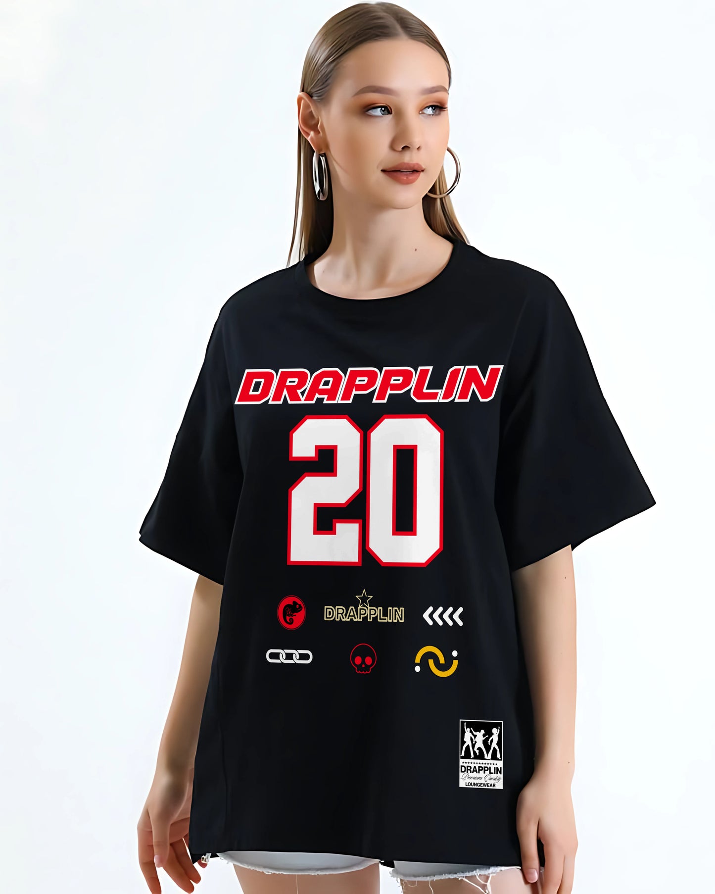 Drapplin Core Series: Heavyweight GSM Unisex Oversized Black Graphic T-shirt