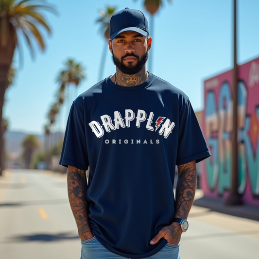 Drapplin Signature Navy Blue Oversized Unisex Typography Printed T-shirt