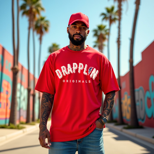 Drapplin Signature Red Oversized Unisex Typography Printed T-shirt