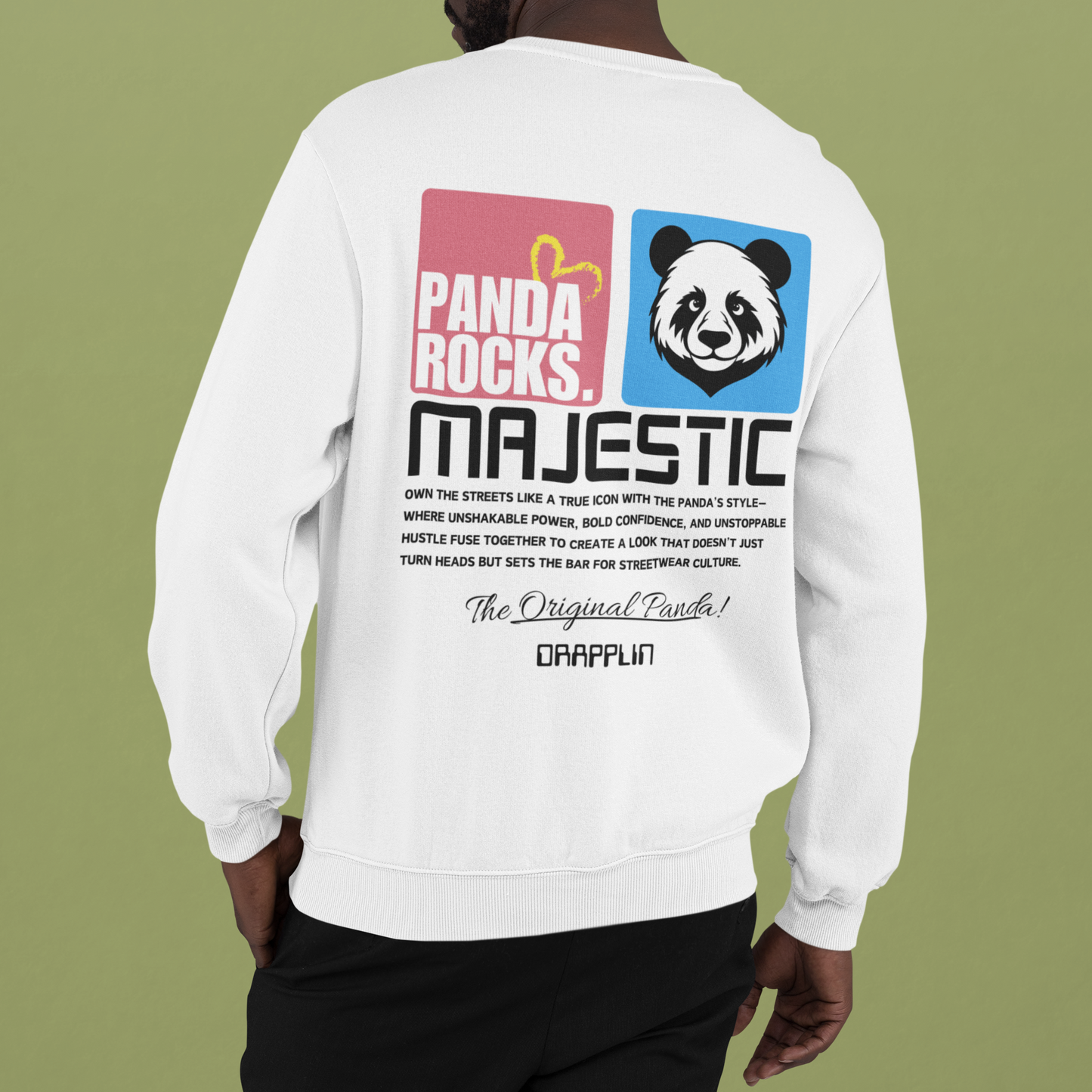 Panda Rocks White Oversized Back Typographic Printed Sweatshirt