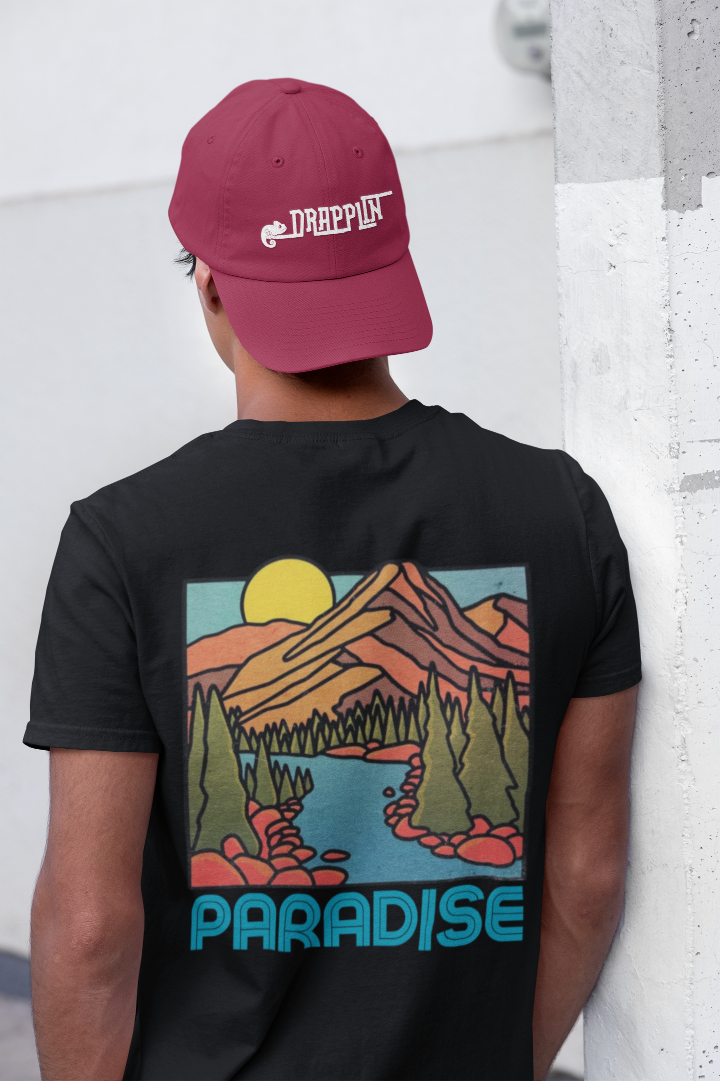 Paradise Black Premium Crew Neck Back Graphic Printed T-shirt