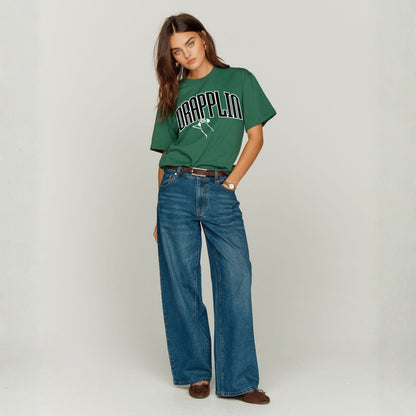 Drapplin Dance Bottle Green Oversized Printed T-shirt