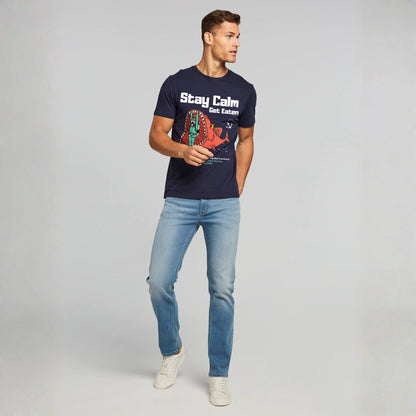 Stay Calm Regular Navy Blue Crew Neck Printed T-shirt