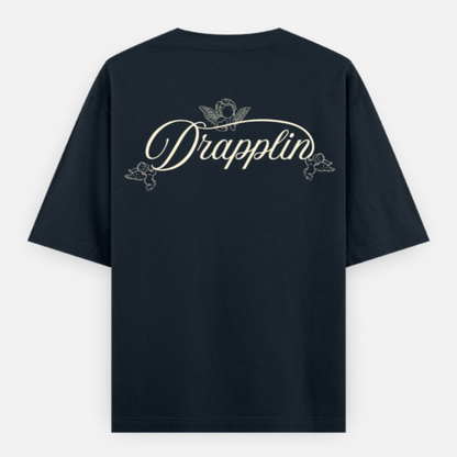 Drapplin Love Unisex Navy Blue Premium Oversized Printed T-shirt