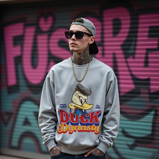 Duck Dynasty Grey Mélange Regular Printed Sweatshirt
