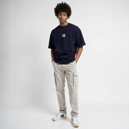 Travel Navy Blue Premium Oversized Back Printed T-shirt