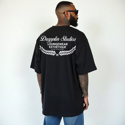 Drapplin Loungewear 280 GSM Unisex Oversized Black Printed T-shirt