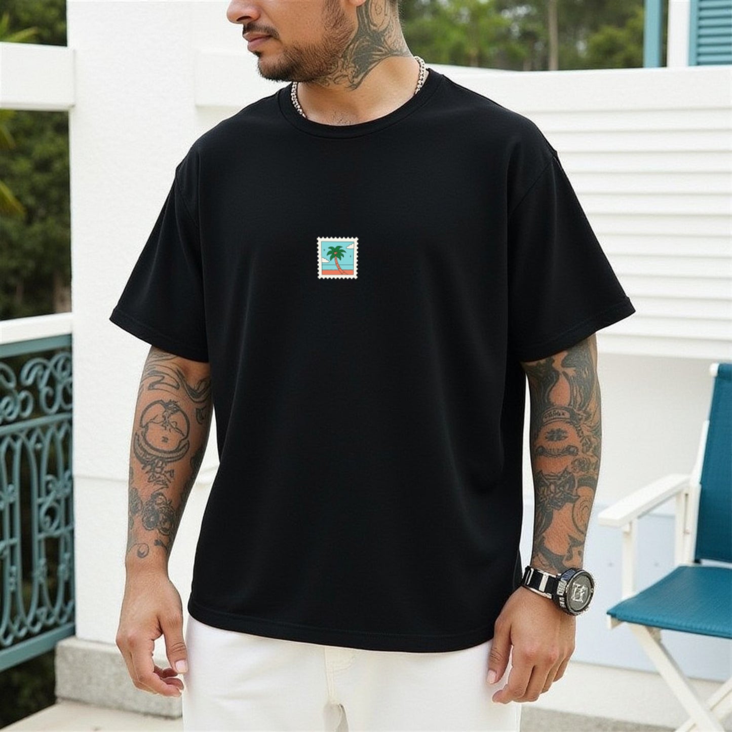 Travel Black Premium Oversized Back Printed T-shirt