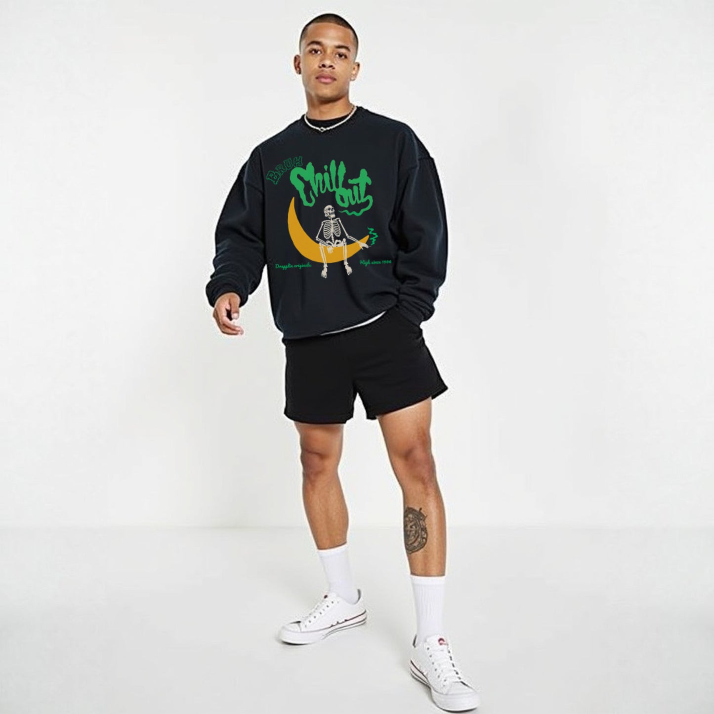 Bruh Black Premium Oversized Printed Sweatshirt