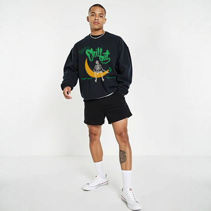 Bruh Black Premium Oversized Printed Sweatshirt