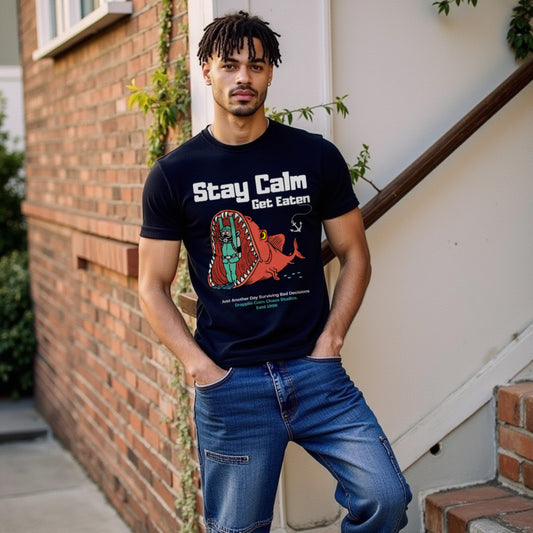 Stay Calm Regular Black Crew Neck Printed T-shirt