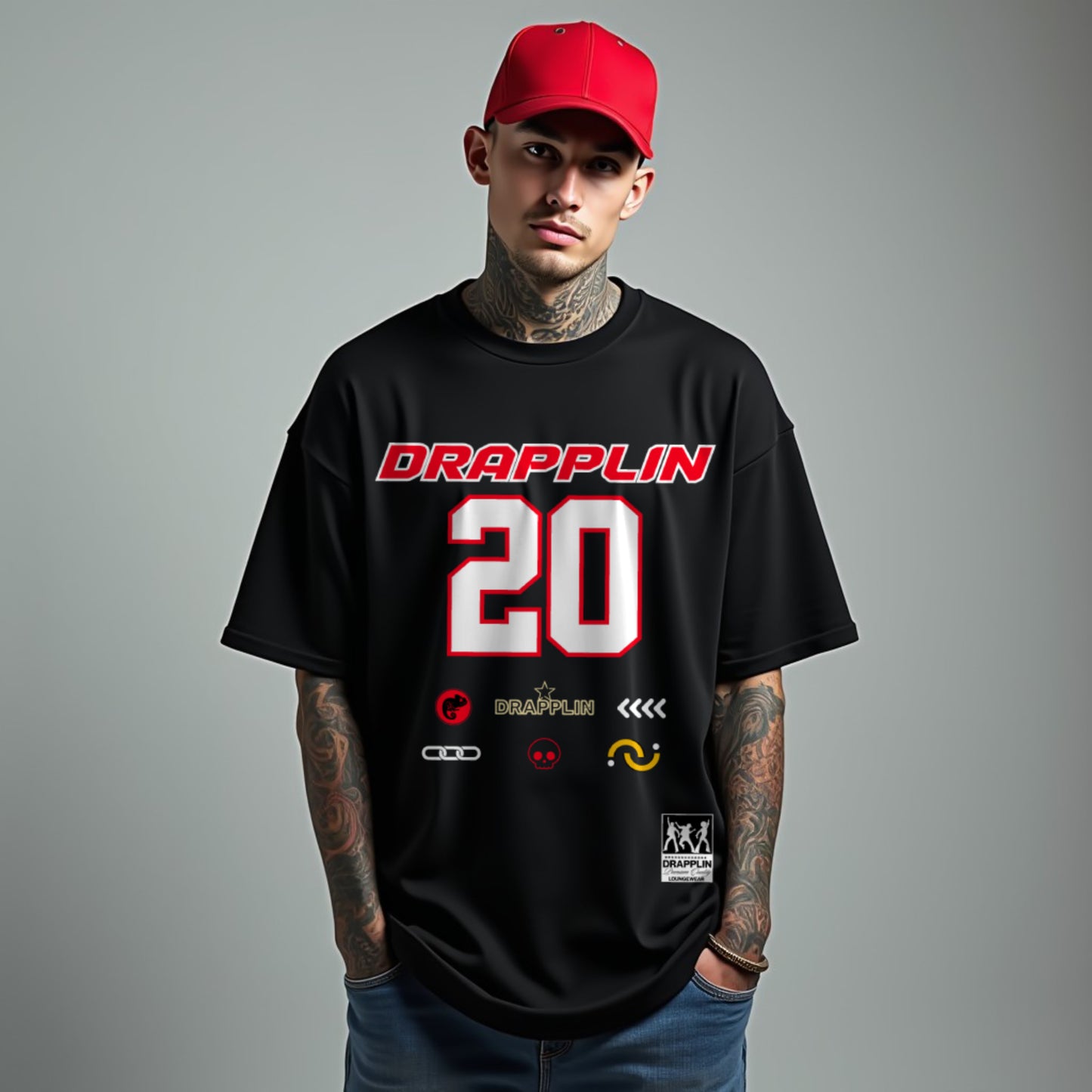 Drapplin Core Series: Heavyweight GSM Unisex Oversized Black Graphic T-shirt