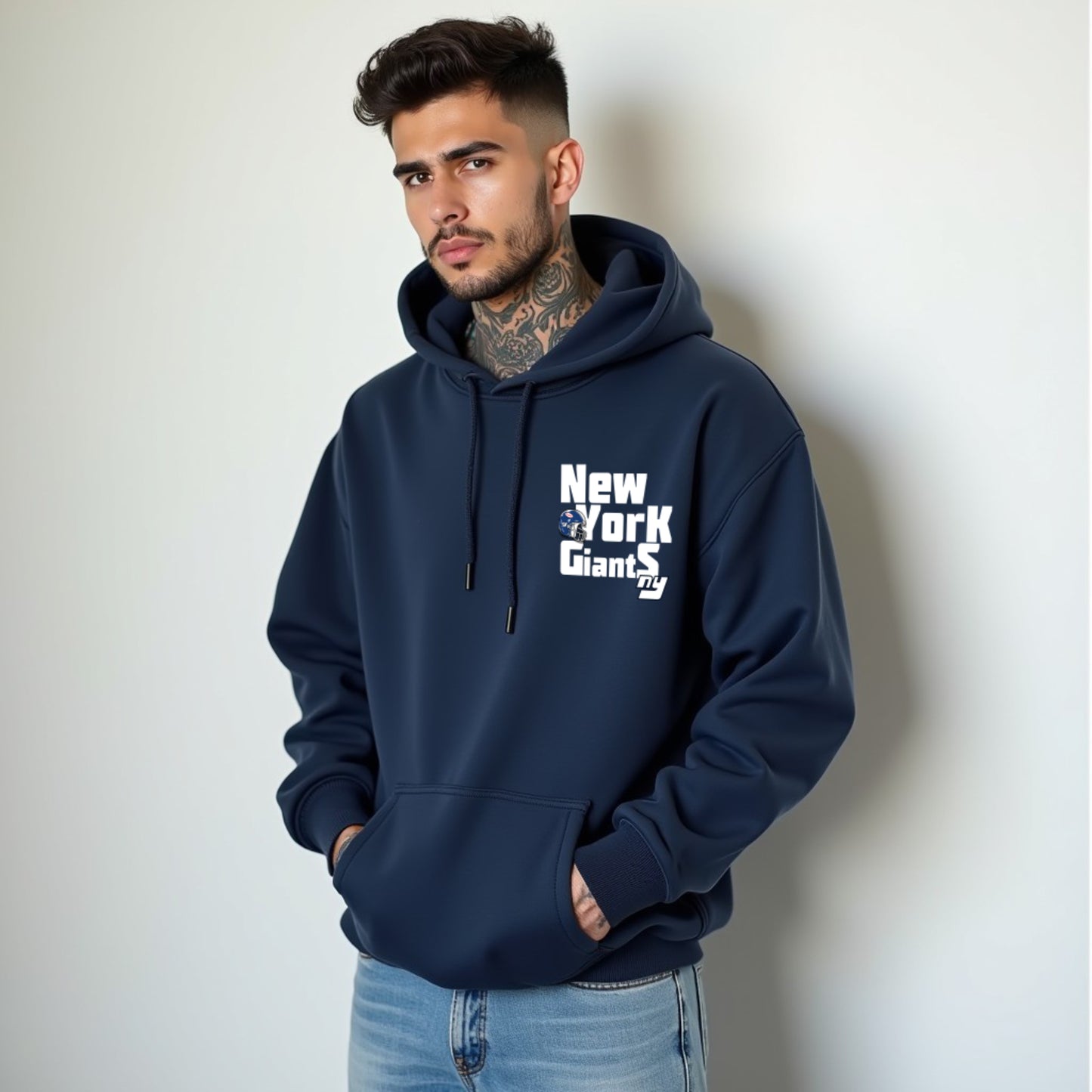 New York Premium Unisex Navy Blue Oversized Back Printed Hoodie