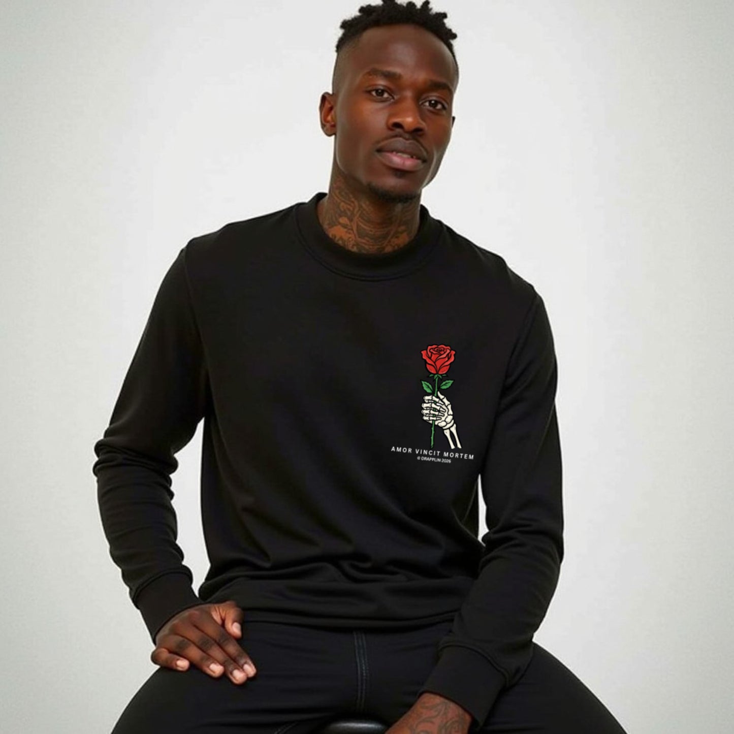 Amor Black Unisex Premium Regular Printed Sweatshirt