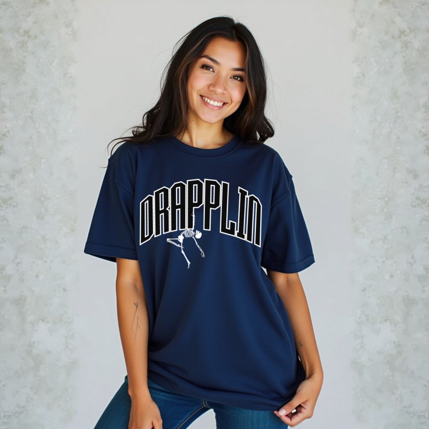 Drapplin Dance Navy Blue Oversized Printed T-shirt