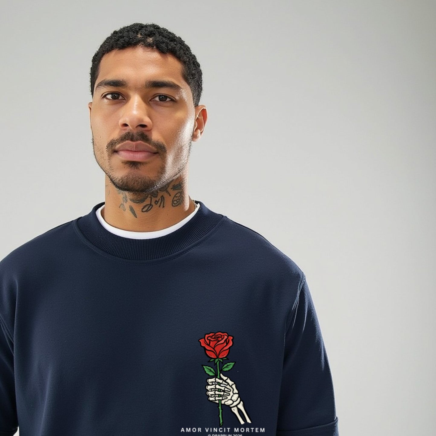 Amor Navy Blue Unisex Premium Regular Printed Sweatshirt