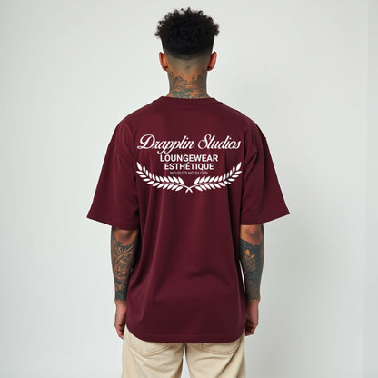 Drapplin Loungewear 280 GSM Unisex Oversized Maroon Printed T-shirt