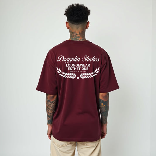 Drapplin Loungewear 280 GSM Unisex Oversized Maroon Printed T-shirt