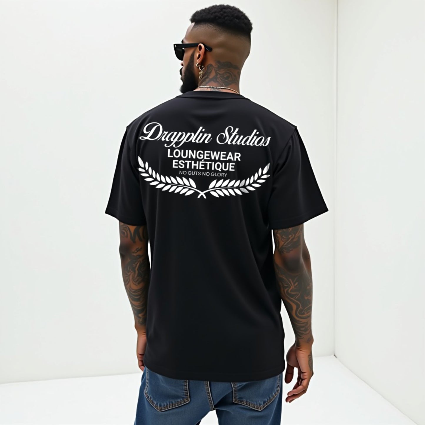 Drapplin Loungewear 280 GSM Unisex Oversized Black Printed T-shirt