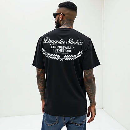 Drapplin Loungewear 280 GSM Unisex Oversized Black Printed T-shirt