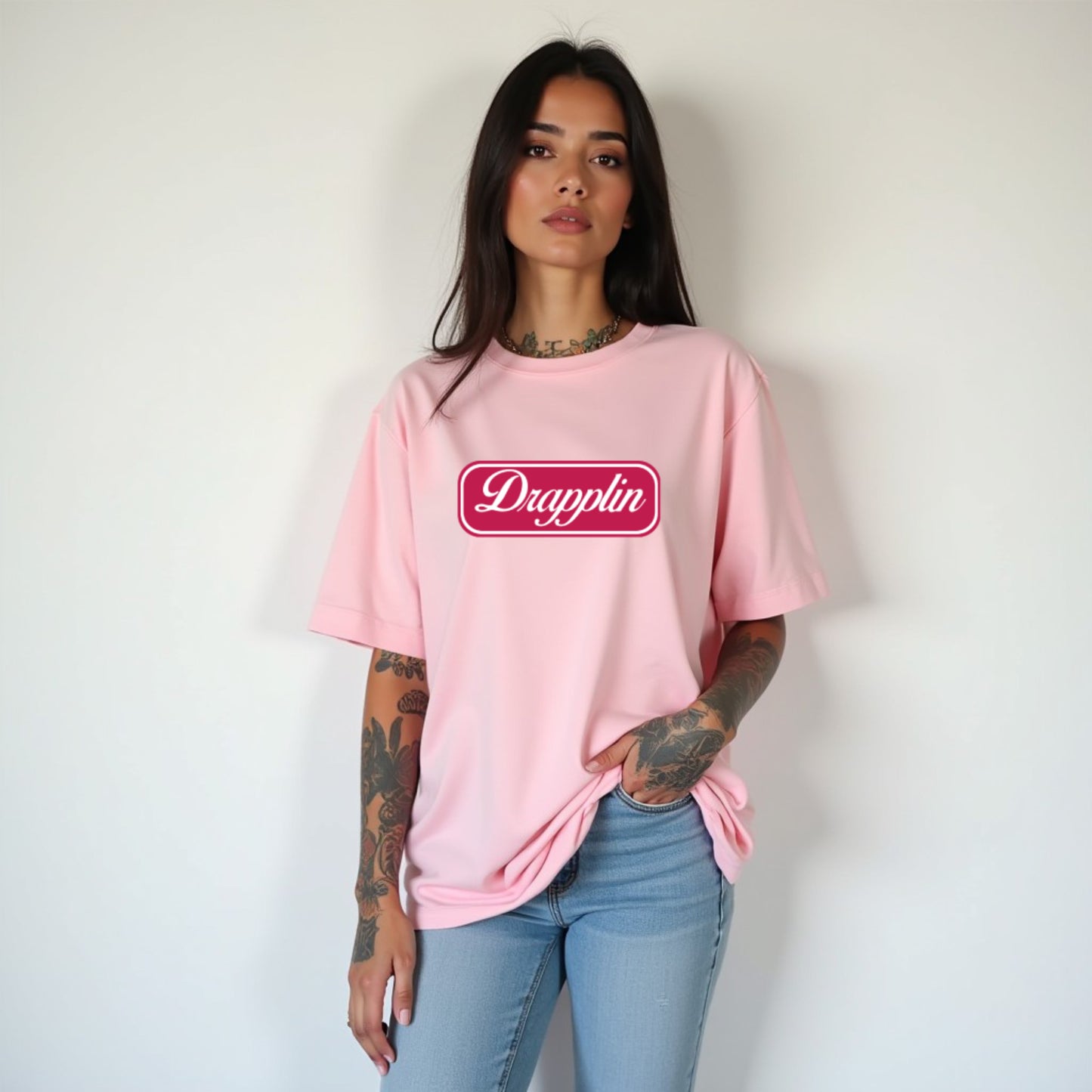 Drapplin Unisex Baby Pink Premium Oversized Printed T-shirt