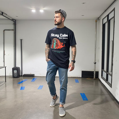 Stay Calm Regular Navy Blue Crew Neck Printed T-shirt