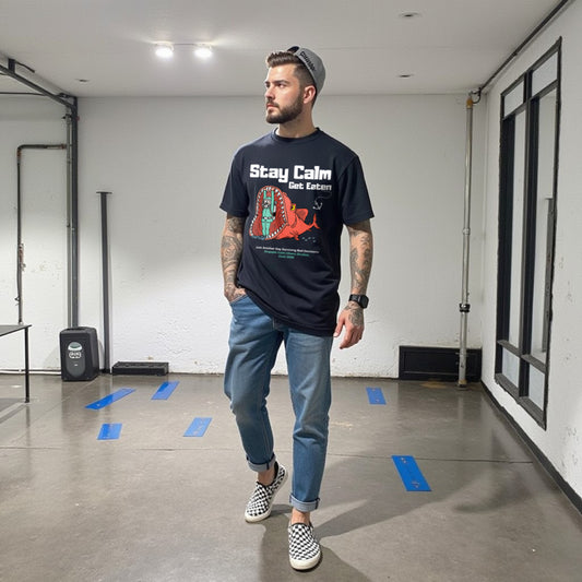 Stay Calm Regular Navy Blue Crew Neck Printed T-shirt