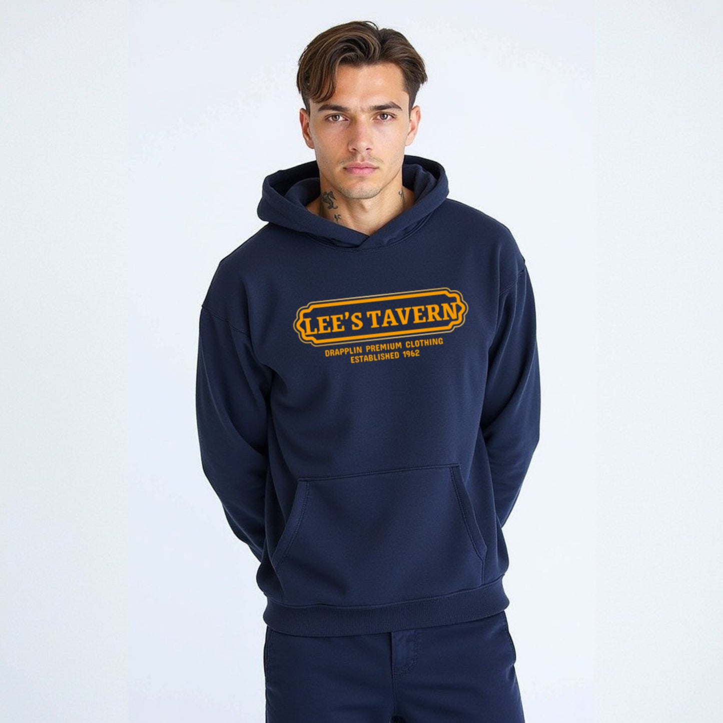 Tavern Unisex Regular Fit Navy Blue Printed Hoodie
