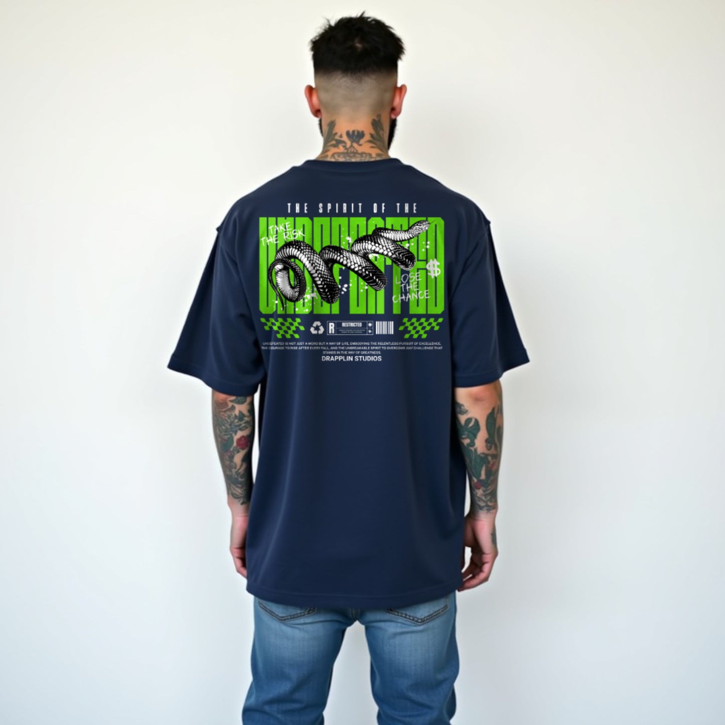 Undefeated Premium Navy Blue Oversized Typography Back Printed T-shirt
